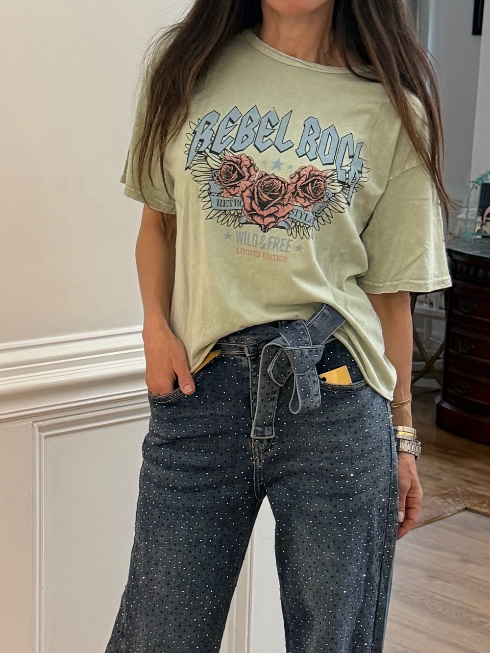 ShopEvelynne Sage Green Rebel Rose Graphic Tee